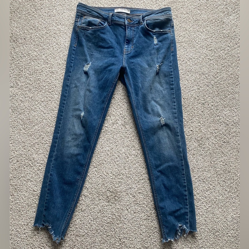 Zara Midrise distressed Denim Sz 12